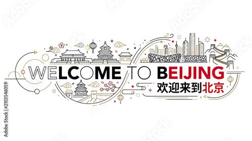 Welcome to Beijing Chinese Cityscape Line Art