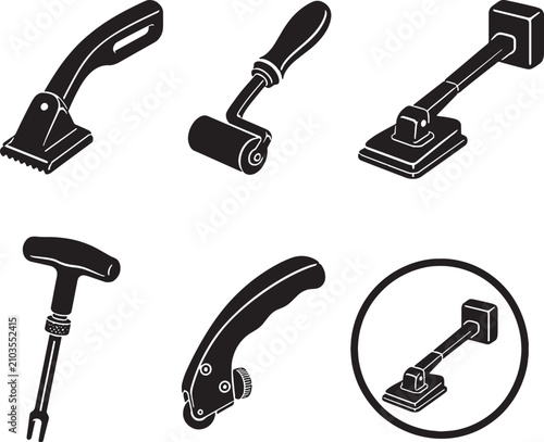 Canvas Print Carpet Installation Tools Black Silhouette Vector Icon Set Knee Kicker Carpet Tu