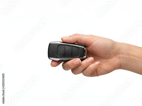 Hand holding car key fob