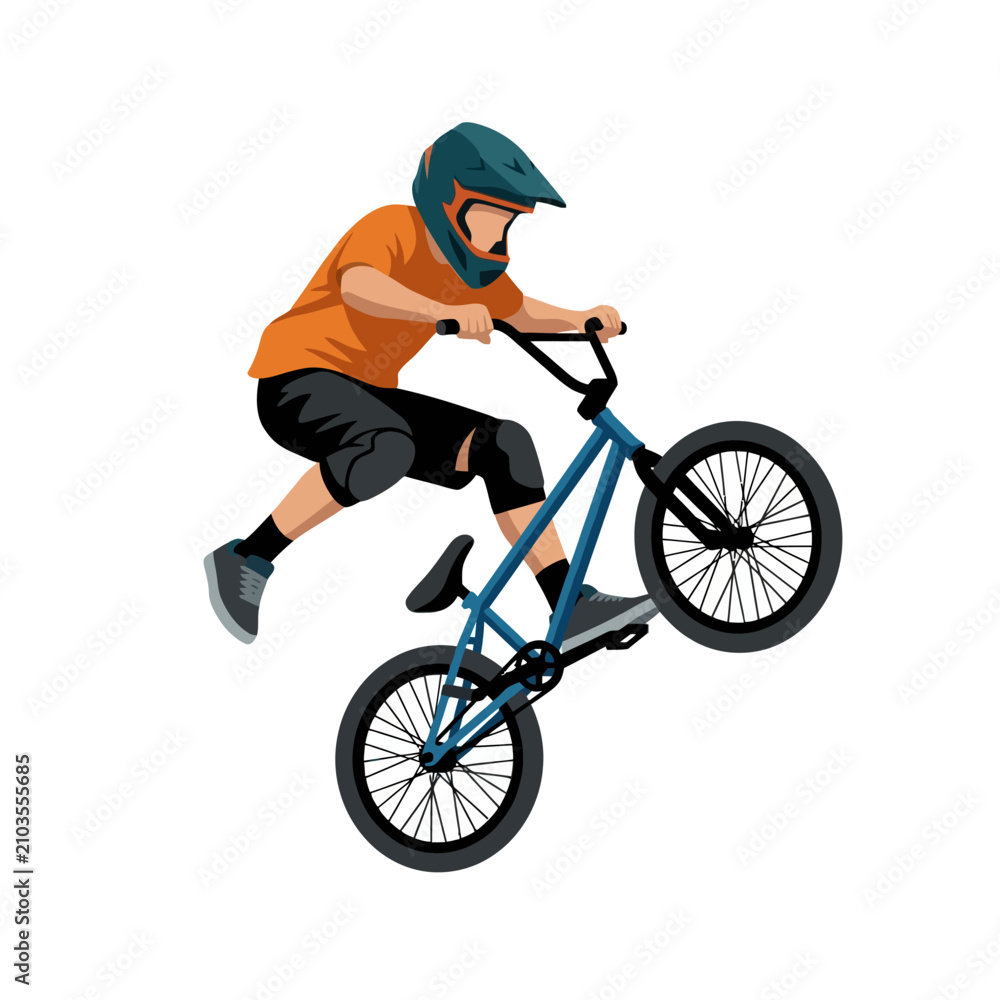Fototapeta premium Boy performing BMX bike jump trick.