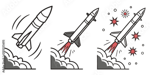 Fotografie Black and white missile strike with explosion bursts, style black white military