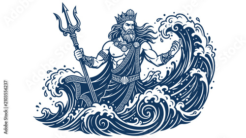 Obraz na płótnie Sea God with Trident Among Ocean Waves