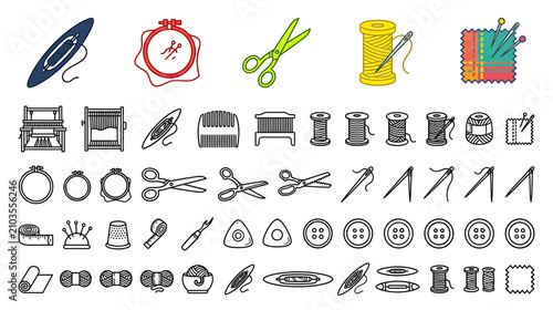 Bild auf Leinwand Sewing and Craft Supplies Hand-Drawn Collection