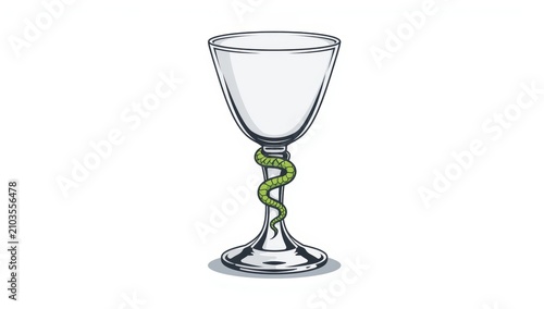 Hygieia's chalice, medicinal shot glass featuring a snake, set against a white backdrop.