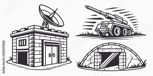 Fotografía Military bunker defense reinforced concrete structure with machine gun, tank, an