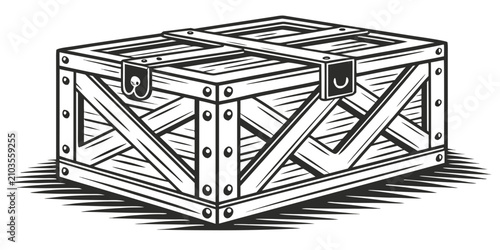 Cuadro en lienzo Black silhouette of wooden military supply crate with slatted sides wooden crate