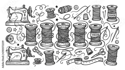 Obraz na plátne Sewing Supplies Doodle Collection