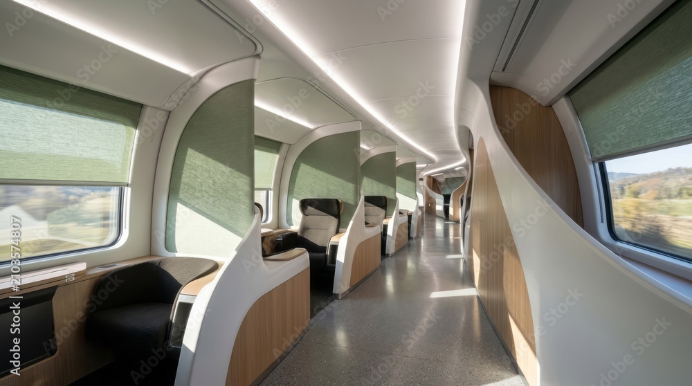 Fototapeta premium Modern Train Interior with Comfortable Seating