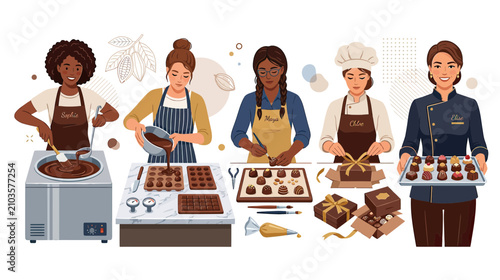Confectioners Crafting Artisan Chocolates in a Workshop