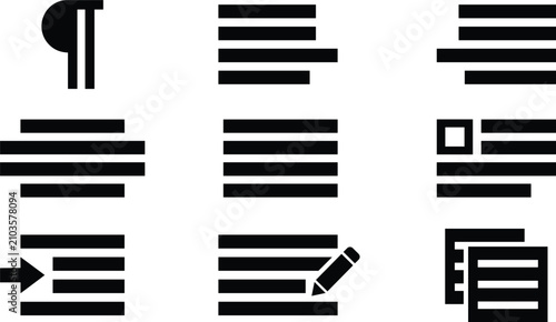 Фотография Text alignment and paragraph formatting vector icon set isolated on white backgr