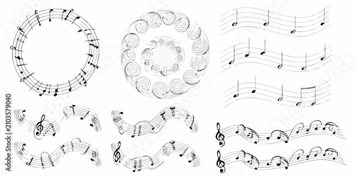 Obraz na płótnie musical notes on staffs in black and white line art music notation clef quavers