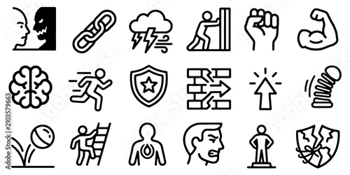 Bild auf Leinwand Strength and Resilience Line Icons Set
