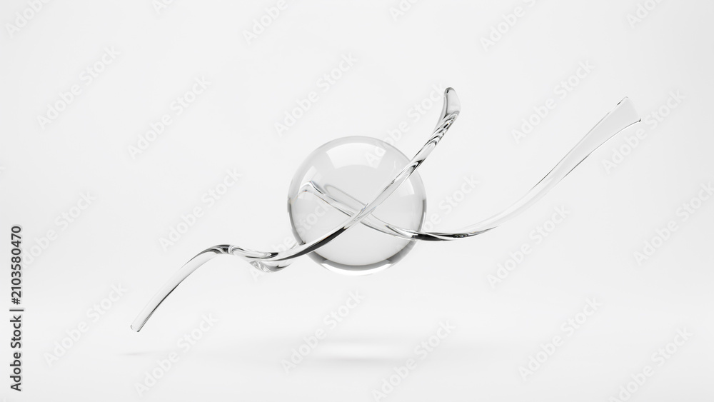 Obraz premium Transparent glass sphere with dynamic liquid splash abstract background fluid water