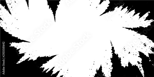 Foto Black Ink Splatter Grunge Texture Background with Paint Splash Stains and Brush