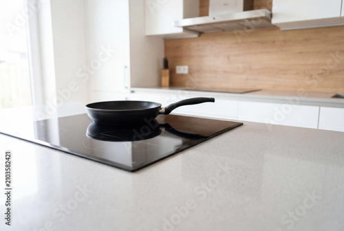 Frying Pan Handle Turned Inward for Child Burn Prevention and Kitchen Safety