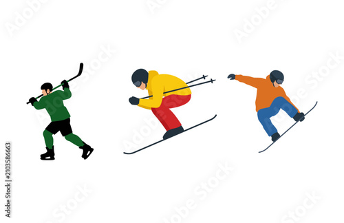 Canvas Print Vector Illustration Set Featuring Athletes Engaging in Popular Winter Sports Lik