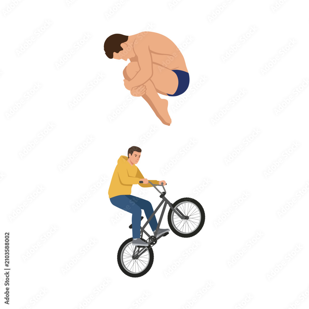 Obraz premium Active Men Engaging in Extreme Sports and Recreational Water Diving Activities
