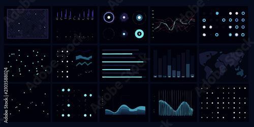 analytics dashboard with various charts and graphs in dark mode data visualization statistics metrics monitoring performance analysis information insights reporting