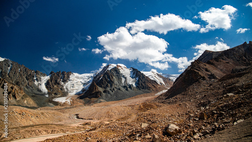Panoramic view of the Tashkent sites base camp area in the Tian Shan mountains near Almaty, Kazakhstan.