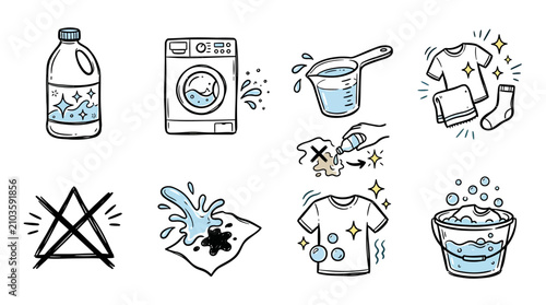 Laundry care symbols and household cleaning product illustration