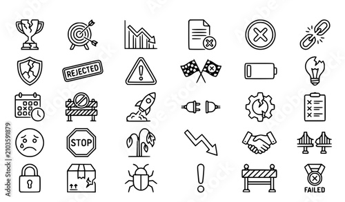 Cuadro en lienzo Set of 30 Failure and Error Outline Icons Editable Stroke Linear Vector Collecti