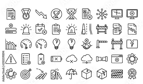 Cuadro en lienzo Failure Setback and Error Outline Icon Collection Editable Stroke Linear Vector