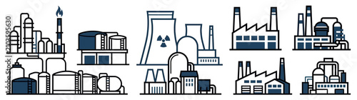 Cuadro en lienzo Industrial Factory Plant Icons Set
