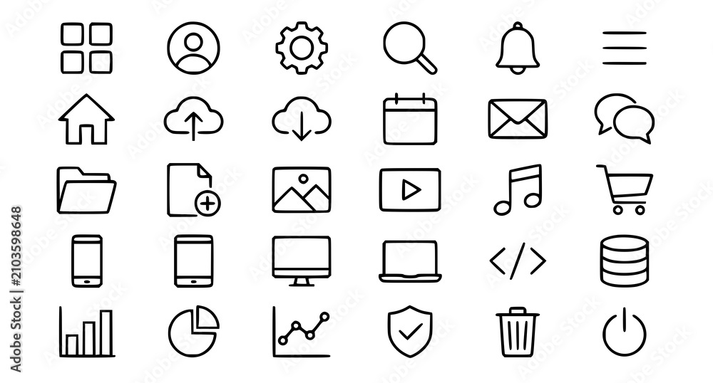 Fototapeta premium Modern Web Mobile App Interface Outline Icon Pack Vector Illustration