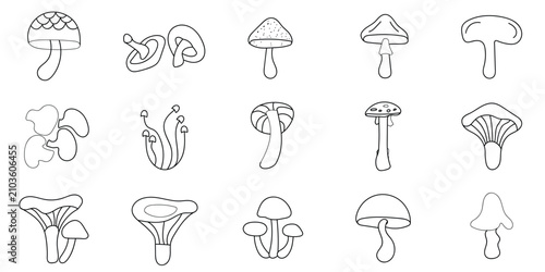 Minimalist mushroom line art vector set for design elements