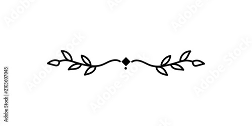 Fotografi Minimalist floral divider with a central diamond shape and leaves, elegant botan