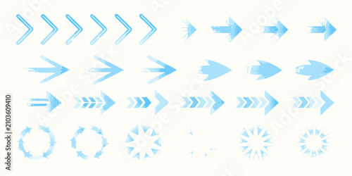 Tableau sur toile set of glowing light blue directional arrows on white background arrow icons vec