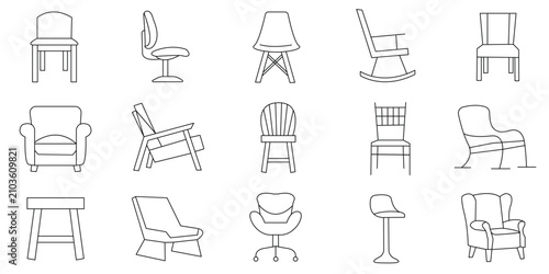 Photos Minimalist chair line art icons and modern furniture vector set