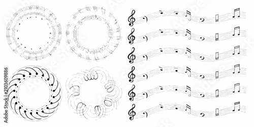 Foto musical notes on staffs in black and white vector illustration music notation cl