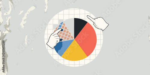 Billede på lærred Colorful Pie Chart With Hands Pointing Flat Vector Illustration