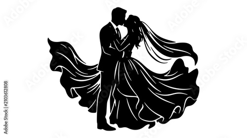 Bild auf Leinwand Bride groom sharing kiss silhouette