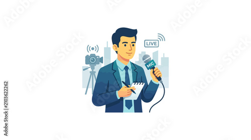 Фотография Man in blue suit holding microphone.
