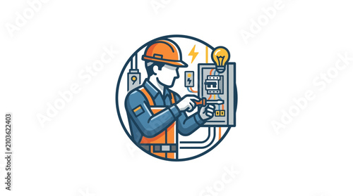 Konstfotografi Man in Hard Hat Working on Panel.