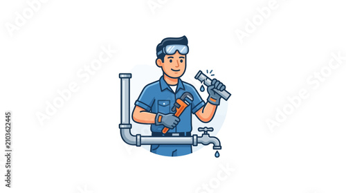 Obraz na płótnie Plumber holding pipe wrench tool.