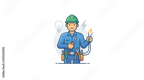 Fotografía Cartoon electrician with tool belt.