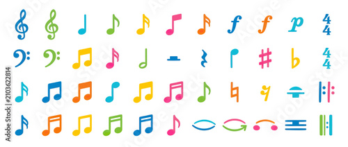 Bilde på lerret Colorful Musical Notes and Symbols Set