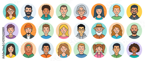 Diverse Cartoon Avatars of People in Circles