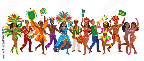 Diverse People in Festive Carnival Costumes Dancing