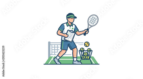 Man Playing Tennis on Court Surface.