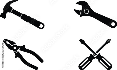 Hand tools icon set vector illustration for construction hardware repair maintenance renovation home improvement and workshop concepts