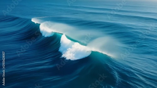 dramatic ocean wave crashing sequence in deep blue sea