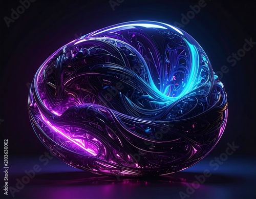 A mesmerizing, translucent, swirling orb glows with purple and blue light