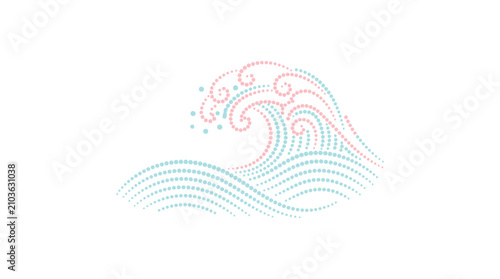 Stylized ocean wave illustration made of colorful dots.
