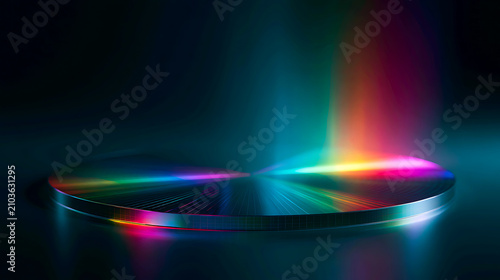 Colorful light diffraction on the surface of a silicon wafer in a dark room (3)