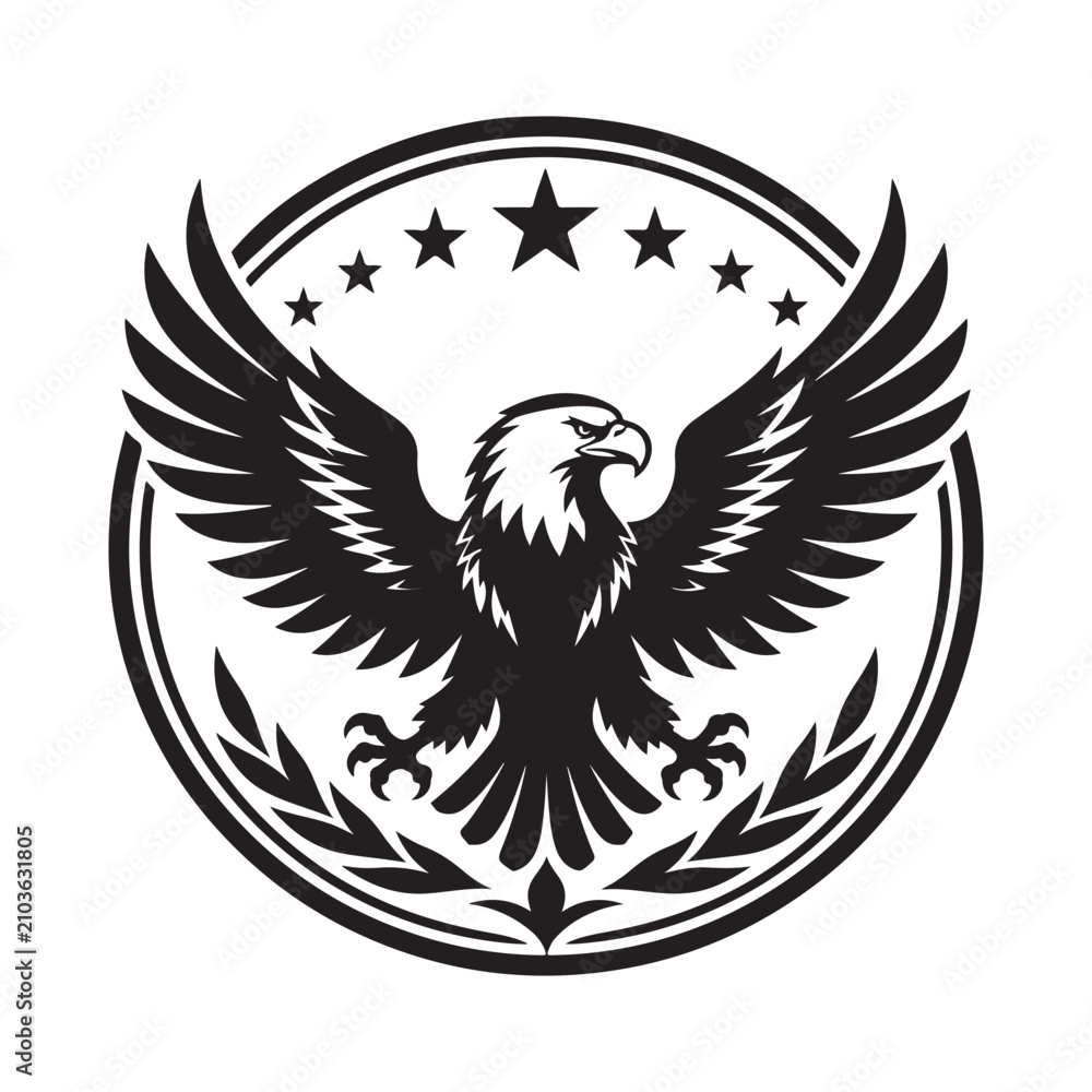 Fototapeta premium Bold eagle with wings spread in circular emblem