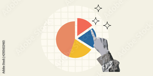 Konstfotografi Pie chart with a pointing hand digital illustration